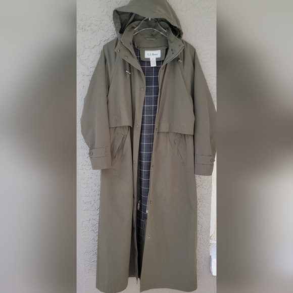 L.L.Bean Vintage Olive Green Full Length Trench Coat with Detachable Hood size S - Picture 1 of 13